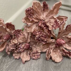 Jeweled Sequin Pink/Rose Gold Artificial Magnolia Flower (Set of 4)